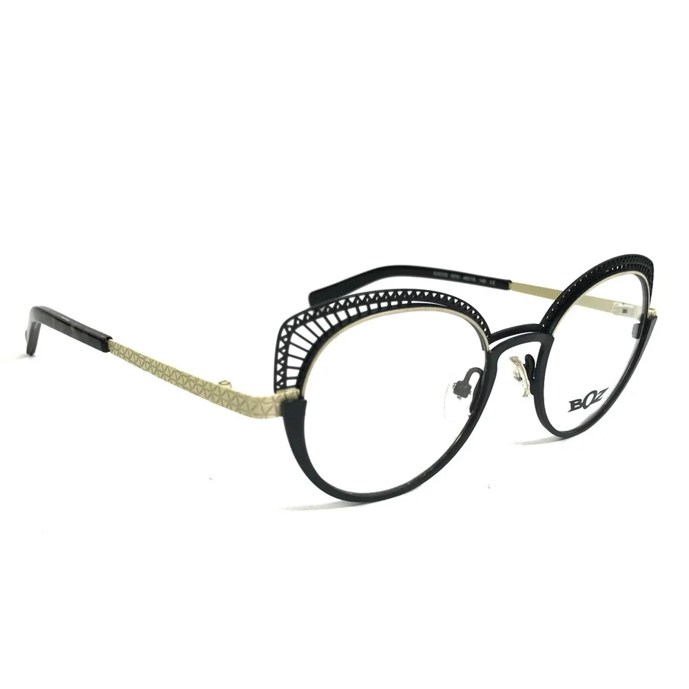 BOZ Eyeglasses Frames ICACOS 0010 Shiny Black Satin Ivory Cat Eye 48-19-140